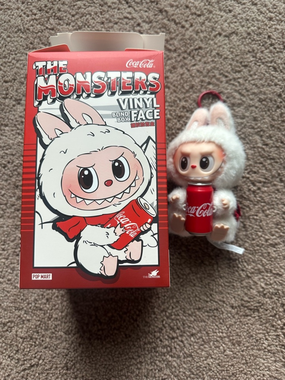 Pop Mart The Monsters Vinyl Face Coca-Cola White Bunny Plush with Red Can